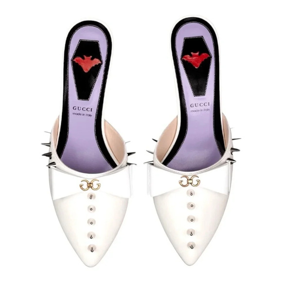 Gucci Vernice GG Spike Mules Malaga Kid Patent Leather 8.5 EU 38.5 Pointed Toe - Picture 3 of 12